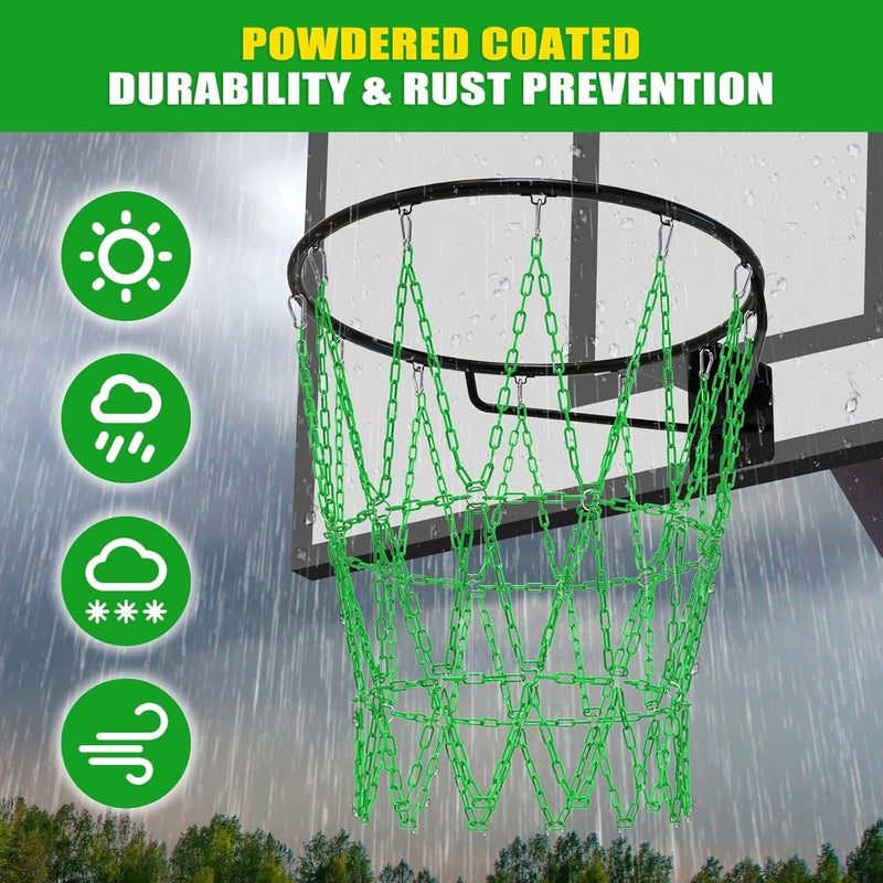 KingDolly Upgraded Buckle Chain Basketball Net, Rust-Proof Coated Metal Basketball Net Outdoor with 12 Loops Snap Links, 18" Universal Fit Chain Net for Basketball Hoop - No Tools Installation - Image 5
